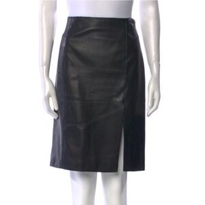 The Row Black Leather Knee Length Skirt Size 6